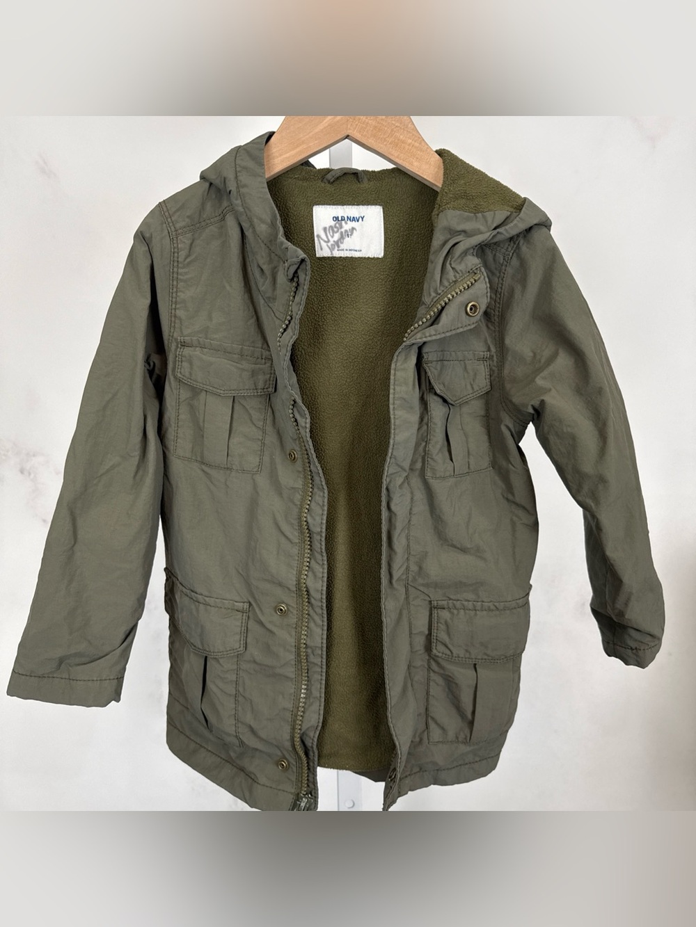 Old Navy Kids Green Fleece Lined Coat Needs Zipper Still Buttons Size 5T